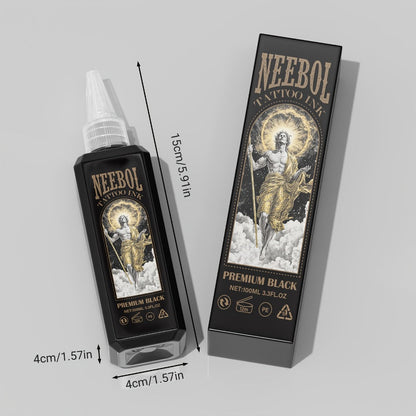 Black Tattoo Ink 3.38oz 100ml - Neebol Premium Super Dark Formula for Outlining Shading Blending, Long-Lasting Fade-Resistant Body Art Ink for Professional Tattoo Artists & Beginners