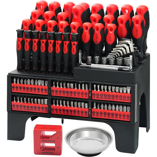 Magnetic Screwdriver Set 69 / 118-Piece with Plastic Organizer – Precision, Slotted, Phillips, Hex, Torx & Pozidriv Bits with Magnetizer Demagnetizer, DIY Tool Gift for Men