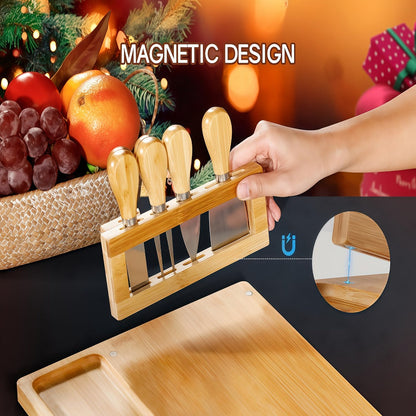 Rectangular 13.78 x 9.76-Inch Charcuterie Board Set with Four Knives in One- or Two-Set Options