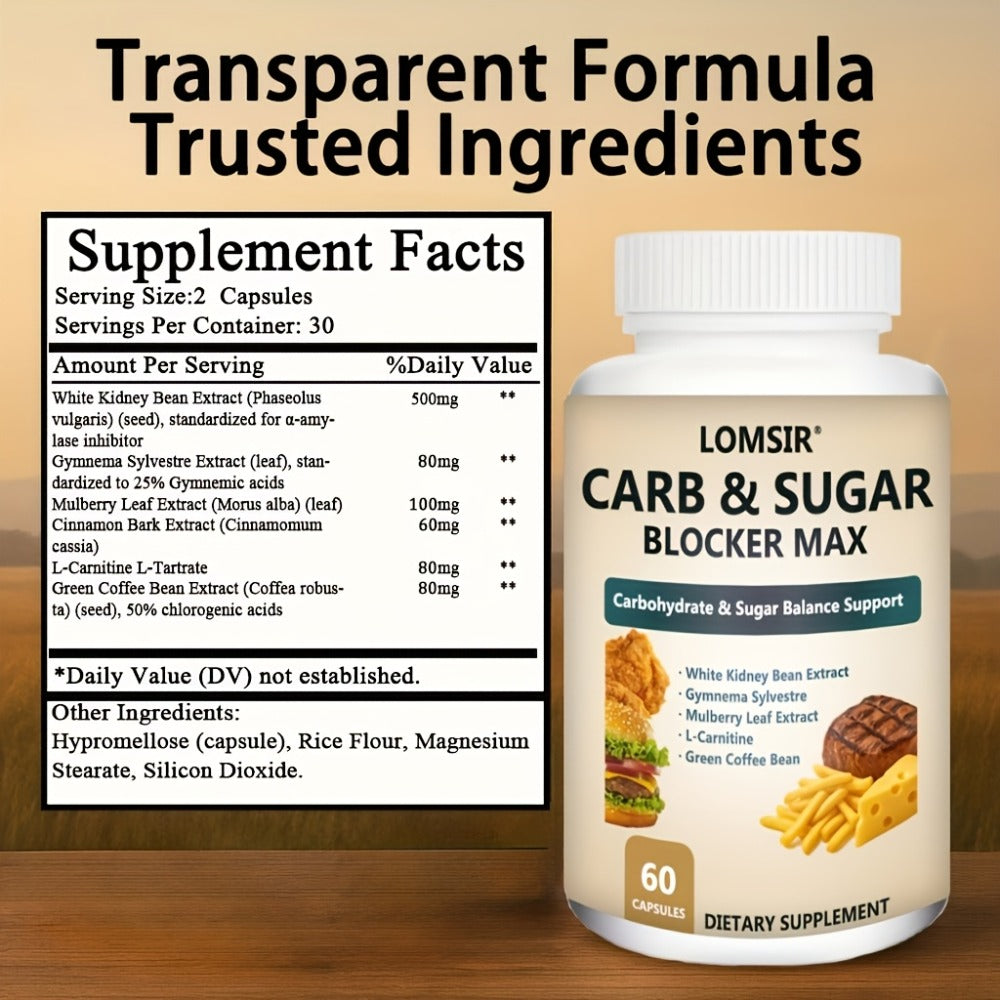 Dietary Supplement White Kidney Bean, Gymnema, Mulberry Leaf and L-Carnitine Capsules, 60 Count