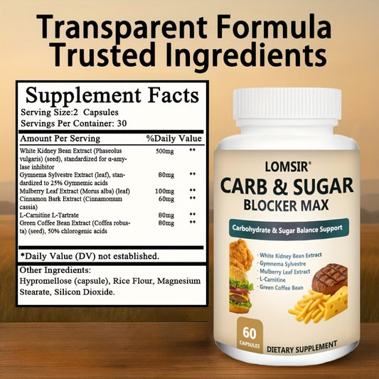 Dietary Supplement White Kidney Bean, Gymnema, Mulberry Leaf and L-Carnitine Capsules, 60 Count