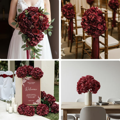 Artificial Flowers 72-Piece Silk Hydrangea Set with Flexible Stems in Blue Purple Pink or Champagne