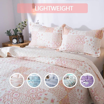 Lightweight Floral Quilt Set in Twin, Queen or King Sizes with 17 Paisley and Patchwork Color Options