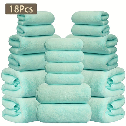 Coral Velvet Bath Towel Set 18pcs – 4 Bath Towels 4 Hand Towels 10 Washcloths Hotel Quality Soft Absorbent