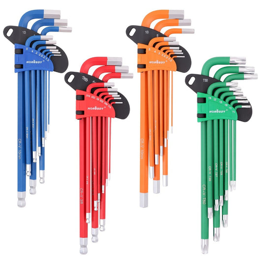 Allen Wrench Set Ball End Hex Key - SAE & Metric Color-Coded with T-Handle & Torx Keys Chrome Vanadium Steel for Bicycle Repair Auto DIY Home Improvement