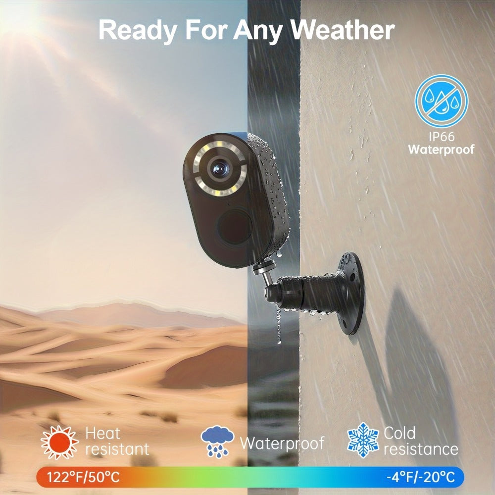 Security Camera 2K Solar Outdoor Model with Color Night Vision, Two-Way Audio, Human-Figure Alarm and Four Bundles