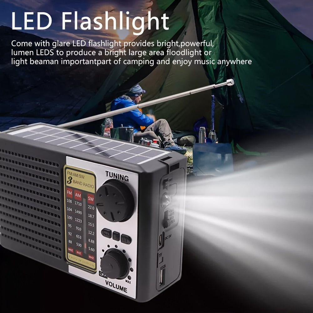 Solar Portable AM/FM/SW Radio with MP3 Playback, LED Display, USB Charging and One-Touch Recording
