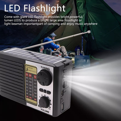 Solar Portable AM/FM/SW Radio with MP3 Playback, LED Display, USB Charging and One-Touch Recording