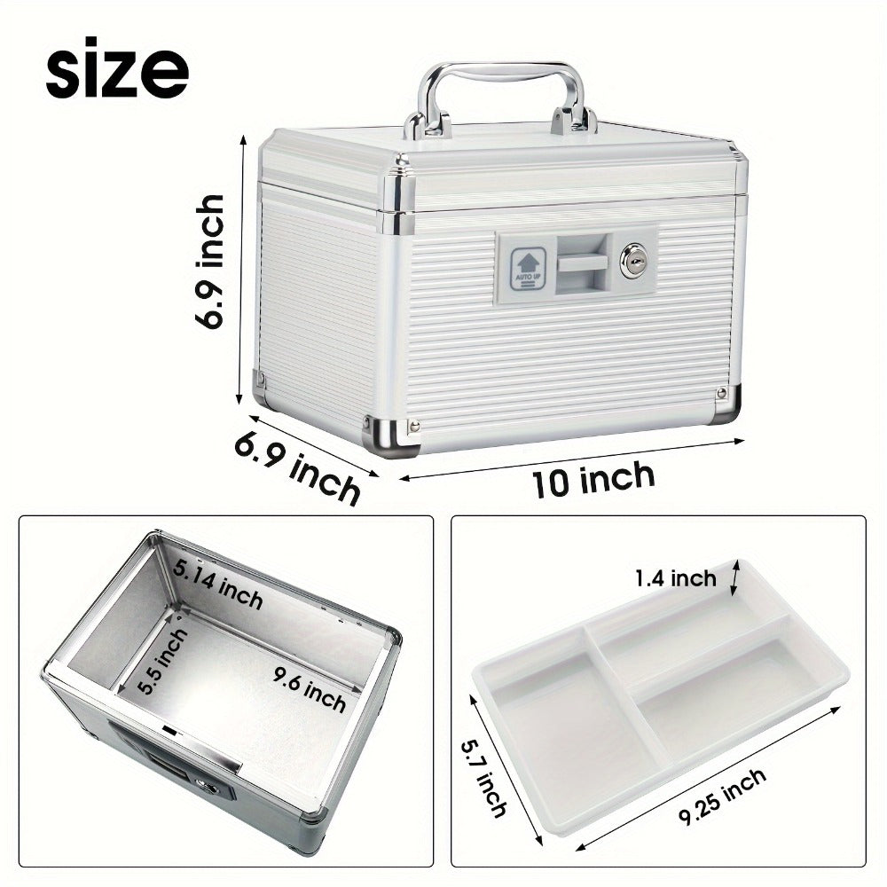 Aluminum Alloy Lockable Medicine Box – Double Layer Large Capacity Storage Box with Key Lock, Handle & Tray for Medicines, Documents & Valuables, 10"/12"/14"/16" Home Security Box