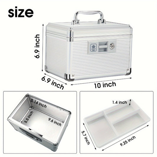 Aluminum Alloy Lockable Medicine Box – Double Layer Large Capacity Storage Box with Key Lock, Handle & Tray for Medicines, Documents & Valuables, 10"/12"/14"/16" Home Security Box