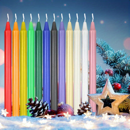 Unscented Chime Candle Set with 6.3-Inch Slim Paraffin Tapers in Assorted Colors and 24- or 48-Piece Packs