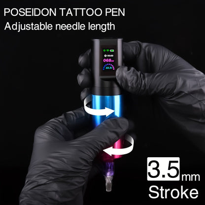 POSEIDON BT02 Tattoo Kit with Wireless Color-Screen Rotary Pen, 20 Cartridges, 11 Inks and Carry Case