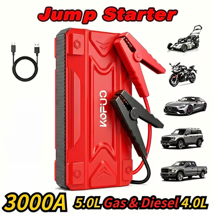 Car Jump Starter Power Bank 3-in-1 12V Battery Booster Charger LED Flashlight SOS for Cars Motorcycles SUVs Compact Emergency Starter Dead Battery in Seconds