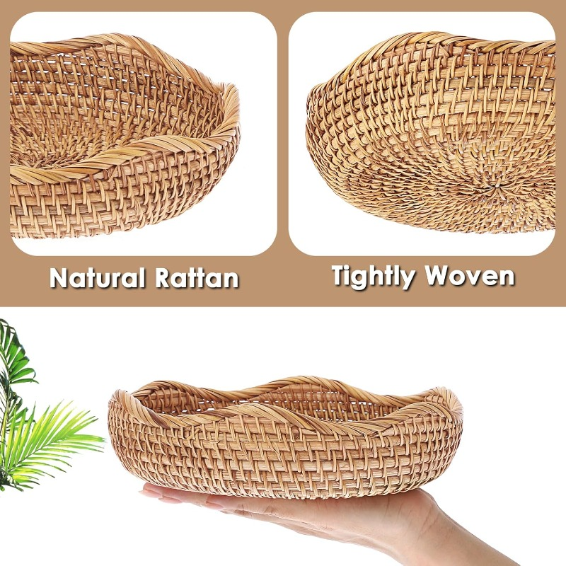 Round Woven-Look Decorative Tray with Raised Rim and Displayed 8.5-Inch Diameter in Natural Color
