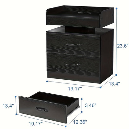 Wooden Nightstand with LED Ambient Light & Charging Station, Fabric Drawer, Blue Glow for an Everyday Personal Care Routine