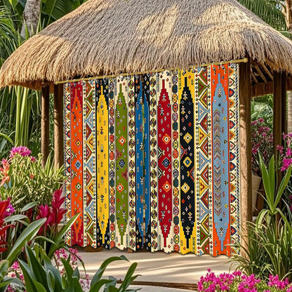 Boho Pattern Outdoor Curtain Pair in 180 cm Width with 180, 213 or 243 cm Length Options for Patio Use