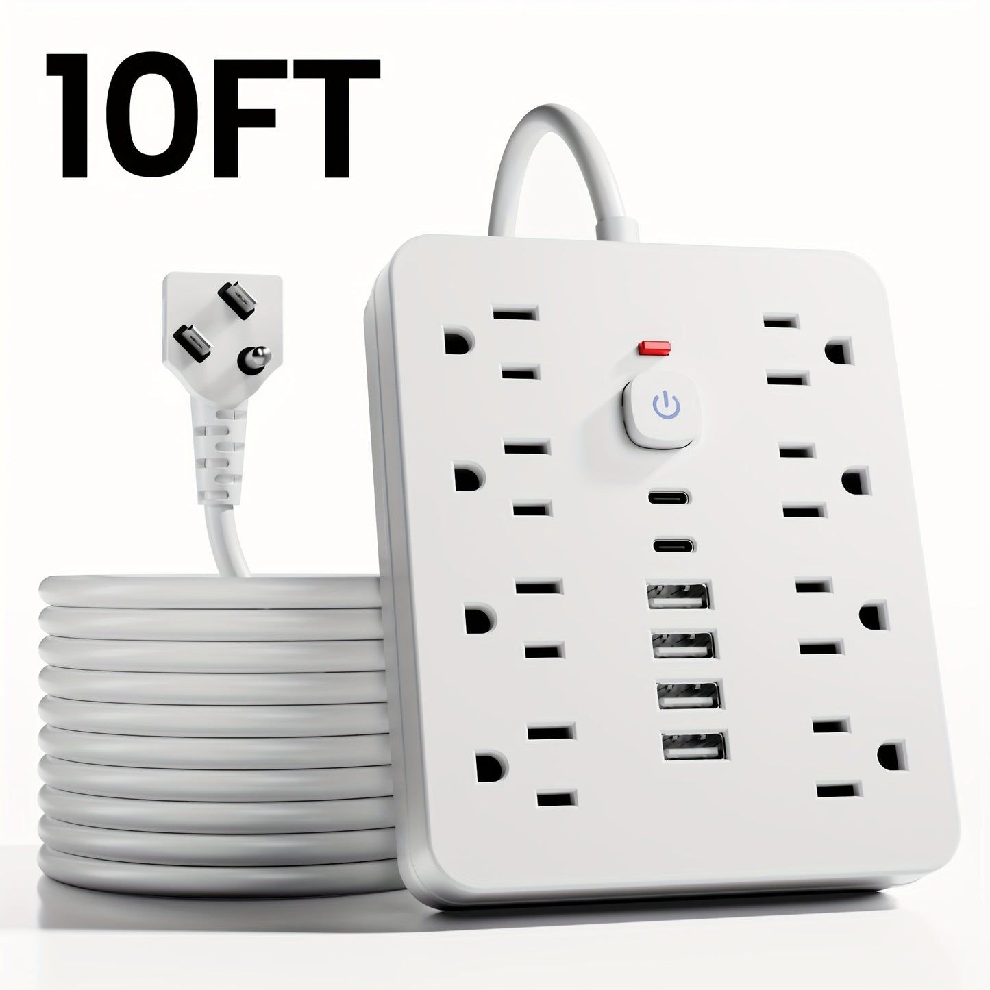 Power Strip 14-in-1 Wall-Mount Model with 8 AC Outlets, 4 USB-A, 2 USB-C and 5- or 10-Foot Flat-Plug Cord