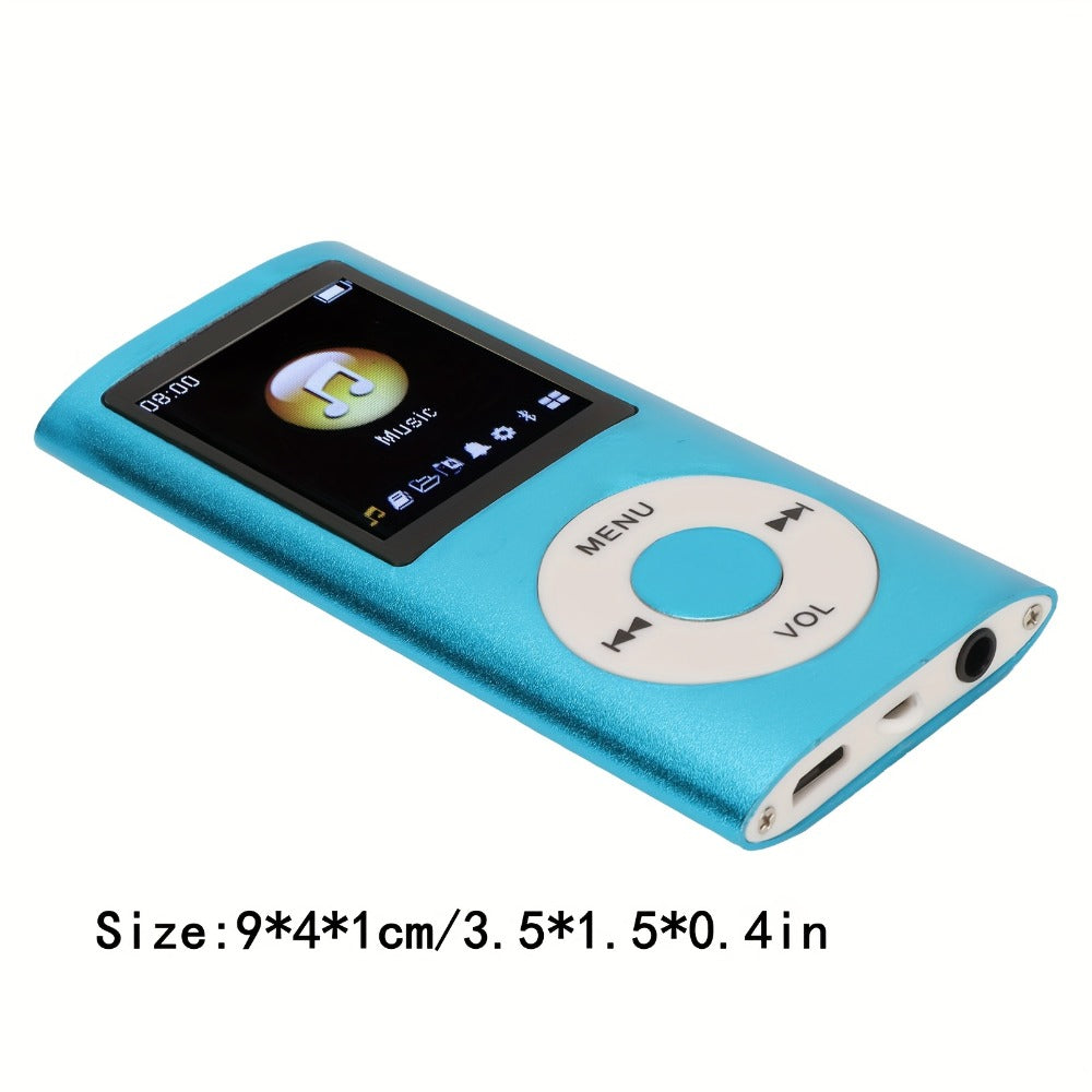 Slim MP3 Player with 64GB Card Support, 1.8-Inch LCD, Earphones and Cable in Silver, Black, Blue or Green