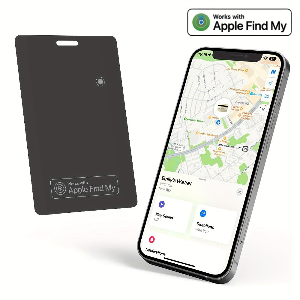 Apple Find My Wallet Tracker Card – Ultra-Thin Rechargeable Bluetooth Tracker | 105dB Alert, Wireless Qi Charging, Left-Behind Alerts & Siri Support