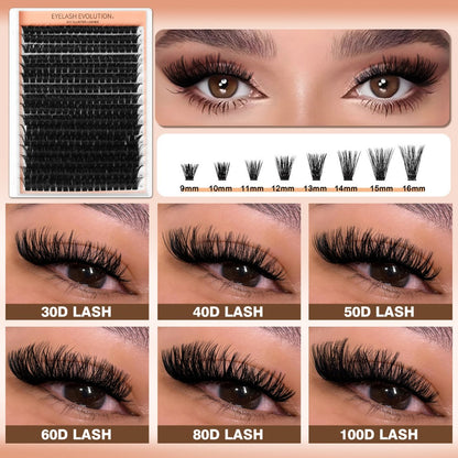 272Pcs D Curl Lash Clusters — 100D Thick Individual Eyelash Extensions 8-16mm, Soft Reusable DIY Cluster Lashes with Plant-Based Squalane, Voluminous Full-Body Lash Extension Kit for Beginners & Home Use