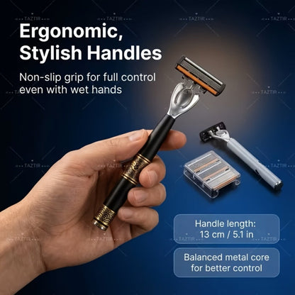 Men's Shaving Kit with Two Handles and 72 Six-Layer Replacement Blades for Beard and Mustache Grooming