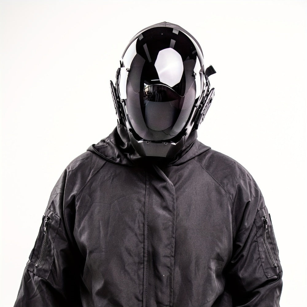 Mechanical Cyberpunk Mask Black, Futuristic Sci-Fi Half Face Costume Prop for Halloween Cosplay, Rave Bar Club Party