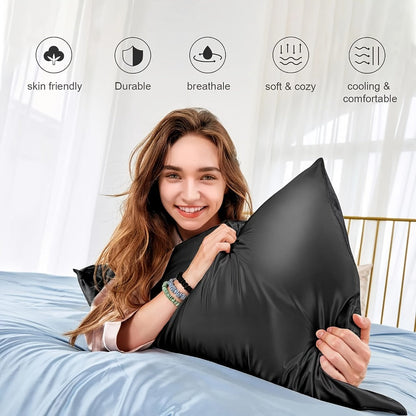 Satin-Look Zippered Pillowcase Collection in Seven Colors and Standard, Queen or King Sizes