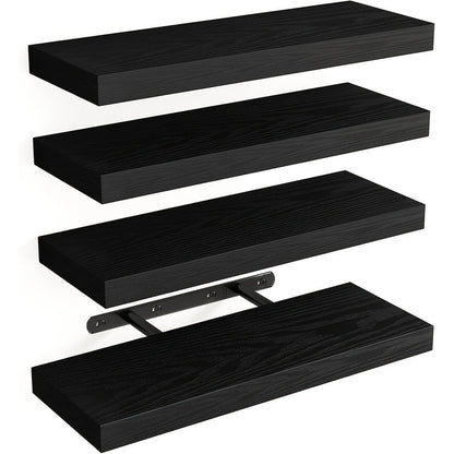 Floating Shelves for Wall 4pcs 15.8in – Wall Mounted Shelf with Invisible Bracket for Bathroom, Living Room, Bedroom, Kitchen, Office Decor | Brown, White, Black