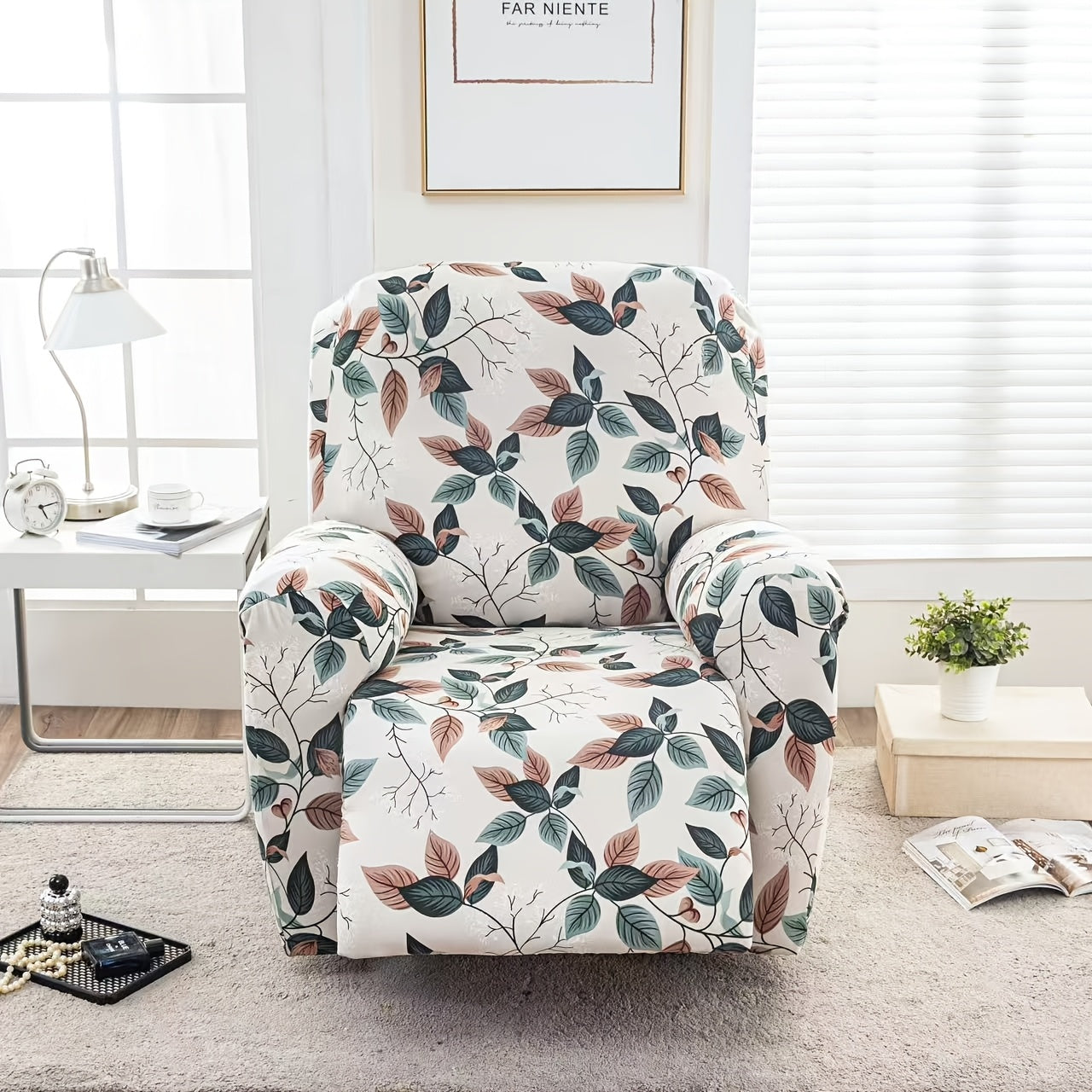Recliner Slipcover Set, Four-Piece Polyester-Spandex Cover with Side Pocket in Ten Printed Options
