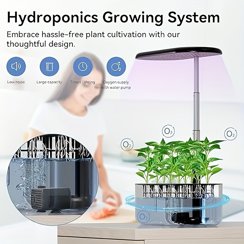 10-Pod Hydroponic Garden Kit with 24W LED Grow Light, Timer, One-Gallon Tank and Three Finishes