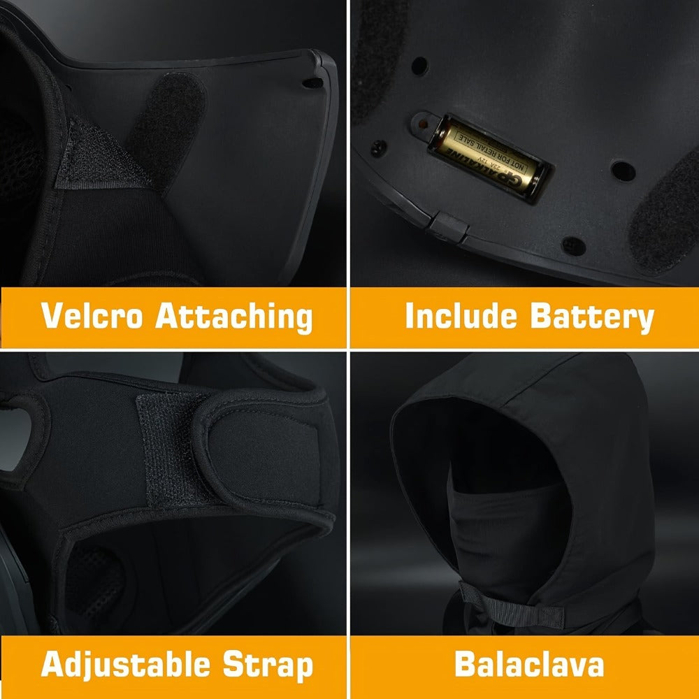 LED Commander Costume Mask with Amber Light Panels, Black Lower-Face Shell and Hood-Style Fabric Cover