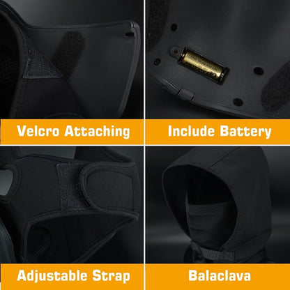 LED Commander Costume Mask with Amber Light Panels, Black Lower-Face Shell and Hood-Style Fabric Cover