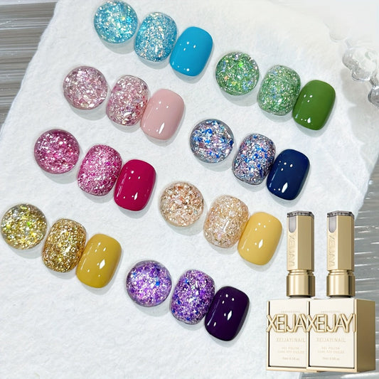 Gel Nail Polish Two-Color Candy Glitter Duo, 0.51 oz Each with Seven Shade Pair Options for UV/LED Curing