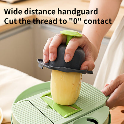 16-in-1 Green Vegetable Chopper with Round Container, Grid Dicing Plates, Slicer, Grater and Peeler Pieces