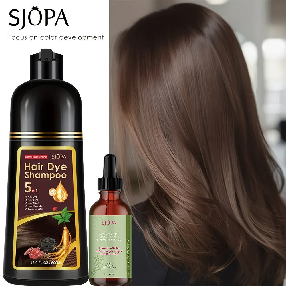 Hair Color Shampoo 5-in-1 Instant Gray Coverage Color Dyeing Conditioner 16.9oz – SJOPA No Ammonia Safe Natural Formula 12 Shades Unisex Men Women