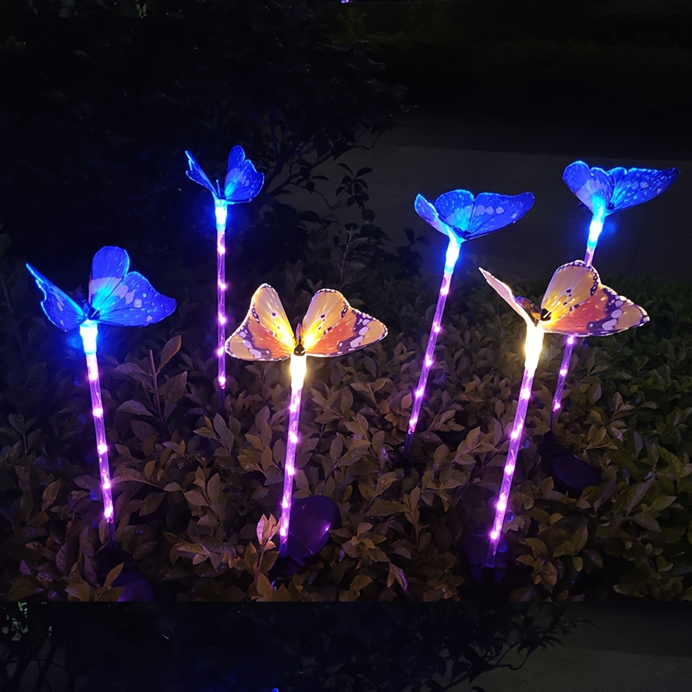Solar Garden Lights Butterfly Stakes with Color-Changing LEDs in 3- or 6-Pack Sets for Lawn Decor