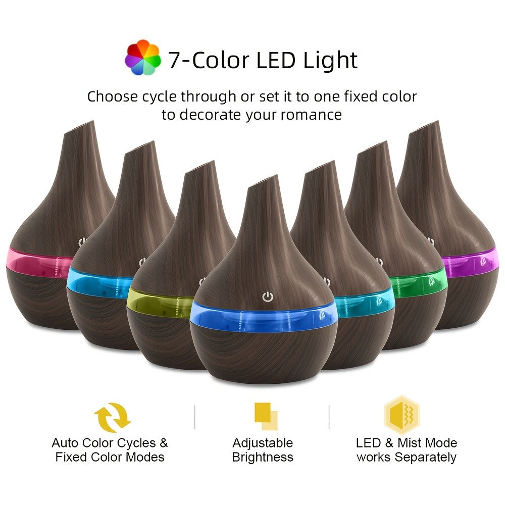 2-Pack 300ml Aroma Diffuser Set with Seven-Color Lights, 5V USB Power and 16 Included Oil Bottles