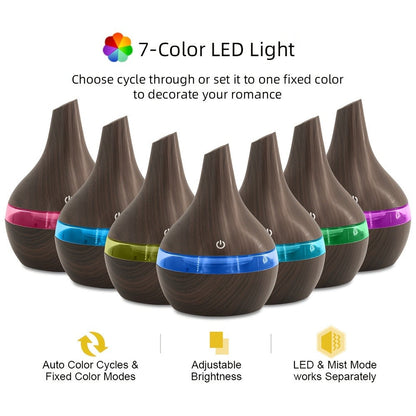 2-Pack 300ml Aroma Diffuser Set with Seven-Color Lights, 5V USB Power and 16 Included Oil Bottles