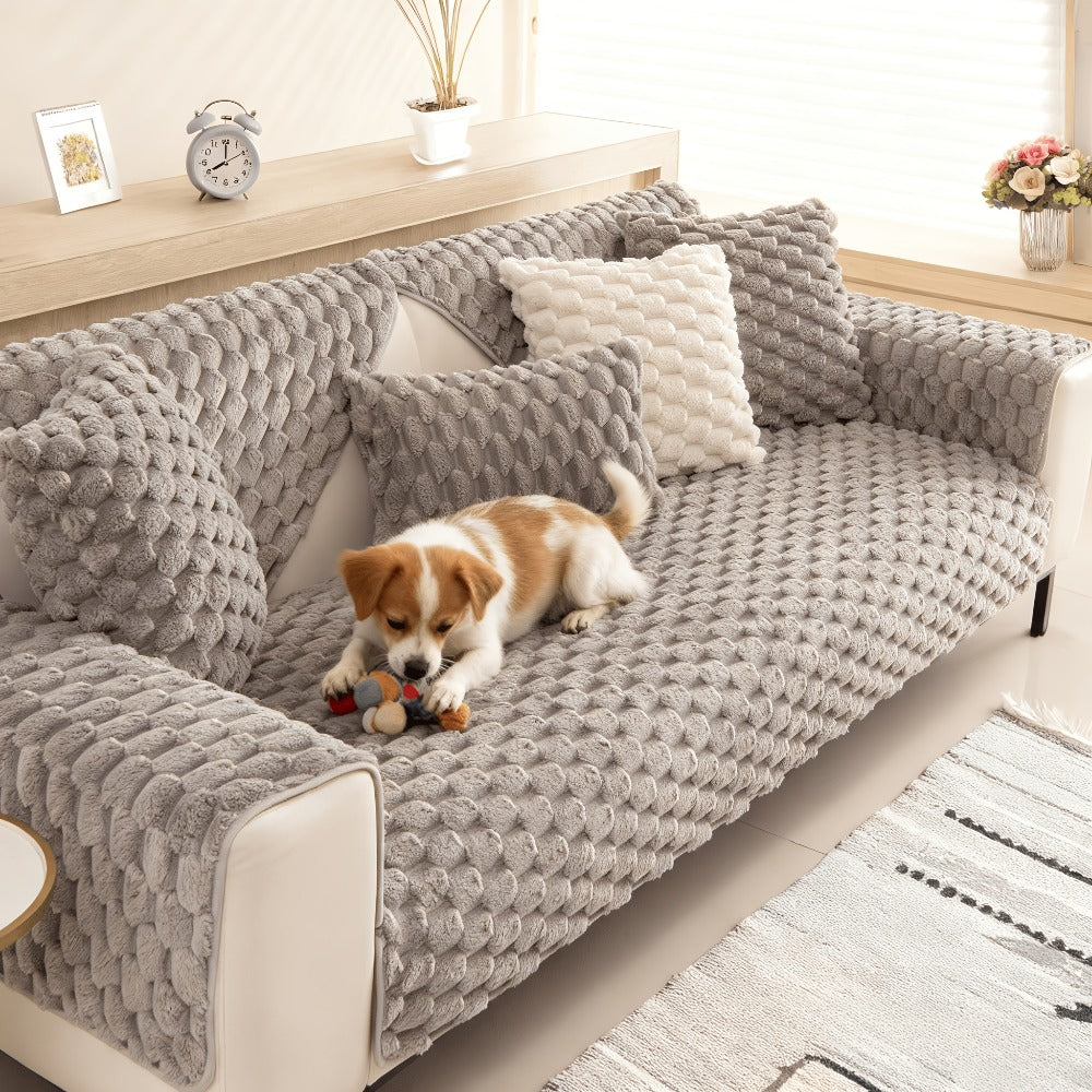 Sofa Cover 35.5-Inch Fuzzy Polyester Single-Piece Pad with Silicone Non-Slip Backing for 2 to 4 Seats