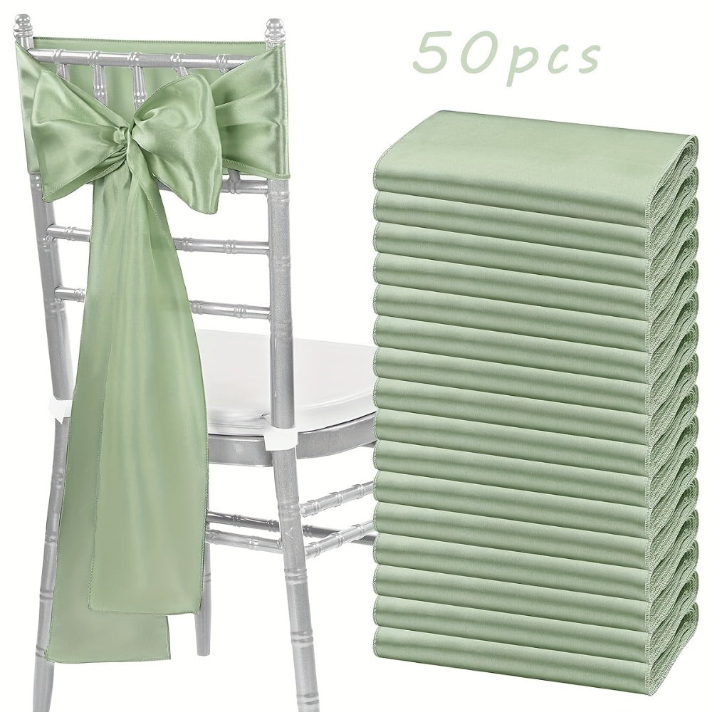 50-Piece Chair Sash Set in Light Golden, Green or Light Blue, 7 x 108-Inch Ribbons for Event Seating