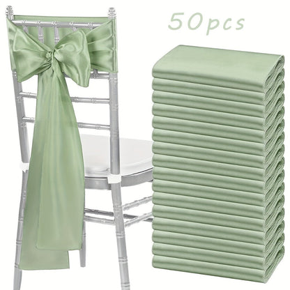 50-Piece Chair Sash Set in Light Golden, Green or Light Blue, 7 x 108-Inch Ribbons for Event Seating