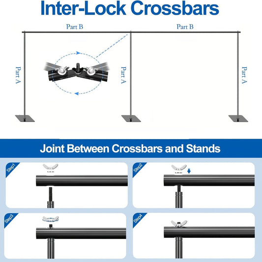 Background Support Stand System 19x6.5Ft 300° Rotating Connector Dual Crossbar with 6 Clamps 3 Weights Carrying Bag for Photography Studio Weddings Events