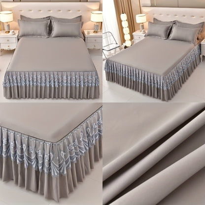 Macrame Lace Bed Skirt Set 3pcs – Double Layer Non-Slip Bed Skirt with 2 Pillowcases All Seasons Twin Full Queen King