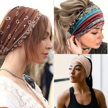 Eight Wide Knotted Headbands with Mixed Paisley and Geometric Patterns in One Image-Bound Set