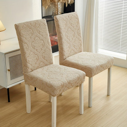 Paisley Stretch Velvet Dining Chair Covers in Off White, Light Gray, Deep Gray or Khaki, Four- or Six-Piece Sets