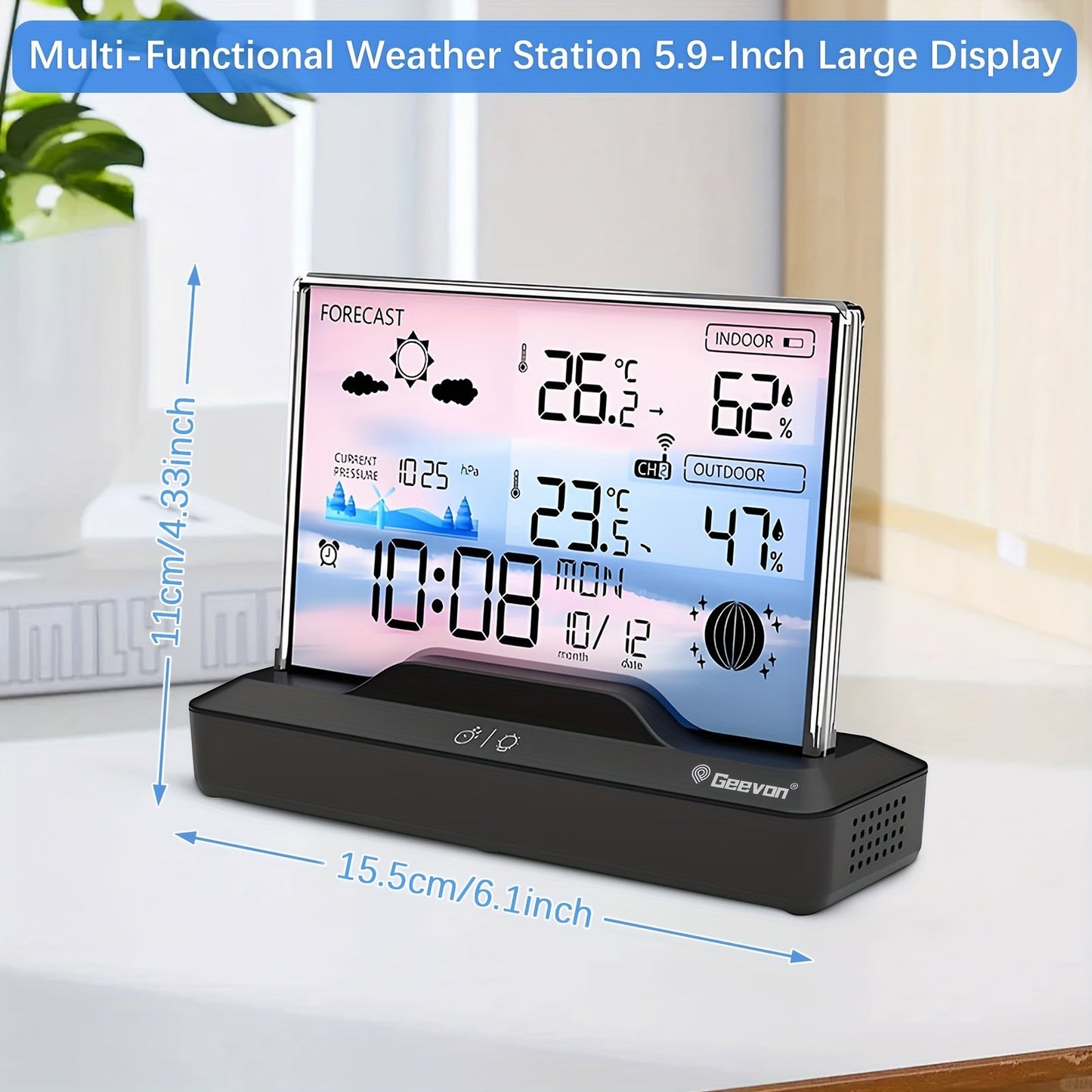 Three-Channel Wireless Weather Station with 5.9-Inch Color Display, Barometer, Forecast and Alarm