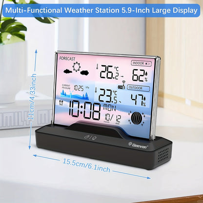 Three-Channel Wireless Weather Station with 5.9-Inch Color Display, Barometer, Forecast and Alarm