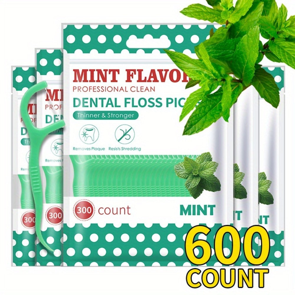 600-Count Mint Floss Picks with Ultra-Fine Disposable Sticks for Home, Travel and Daily Oral Care