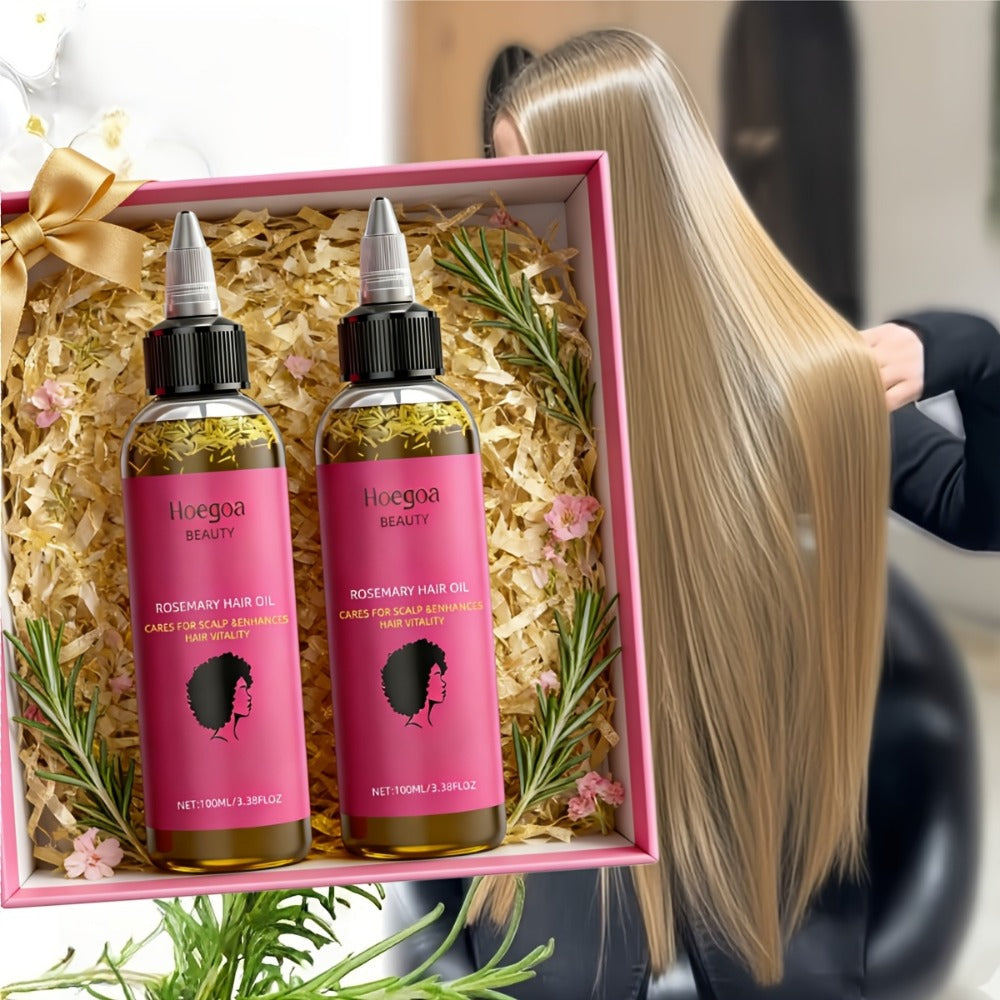 Hair Oil Hoegoa Rosemary Two-Bottle 100ml Gift Set with Pointed Applicators for Hair and Scalp Application