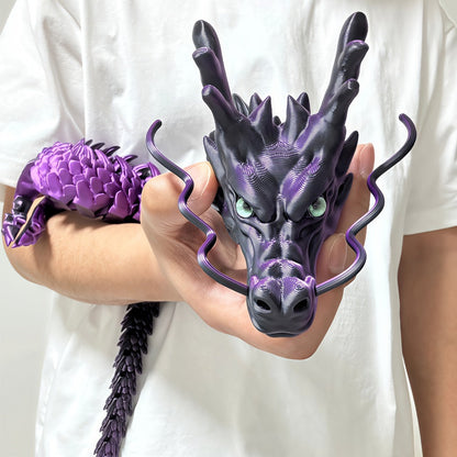 Articulated Dragon Figurine in Black and Red or Black and Purple with Three Exact Head Styles